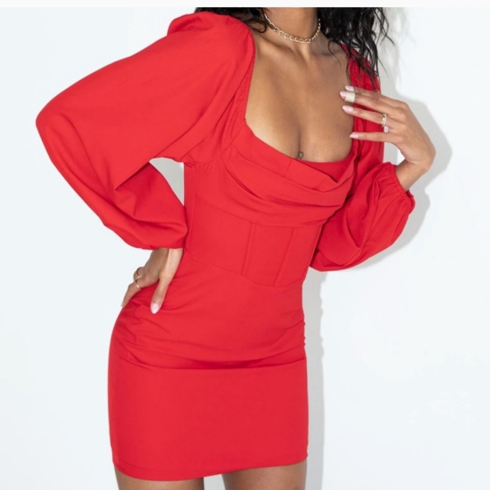 Princess Polly Lillie Long Sleeve Red Mini Dress